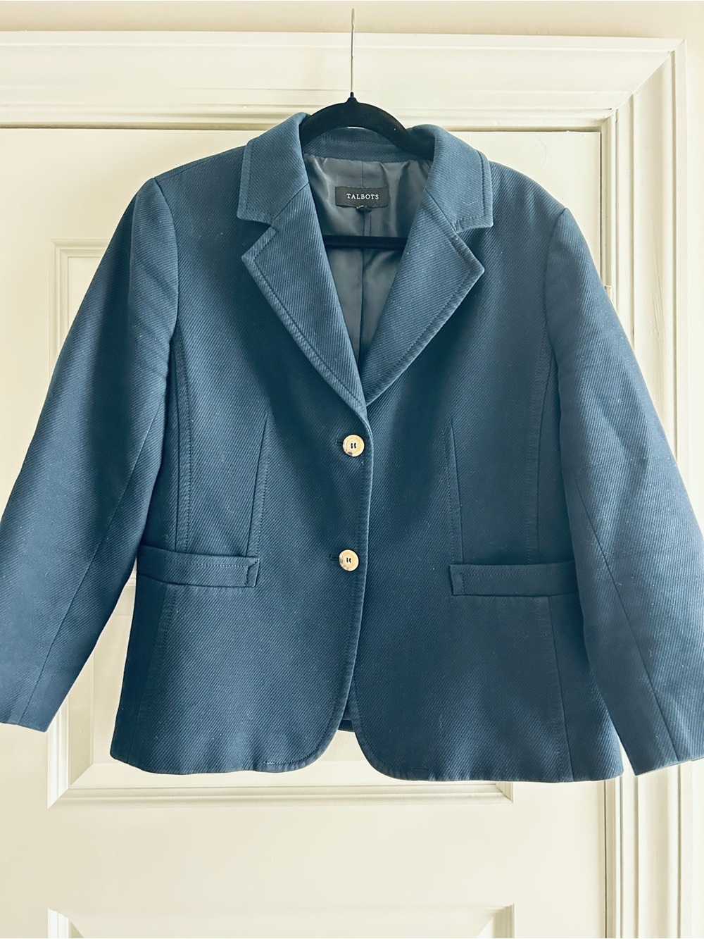 Talbots Woven Cotton Blend Navy Blue Blazer Size 16